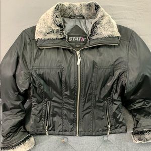 STATIC Puffy Black Coat with Faux Fur